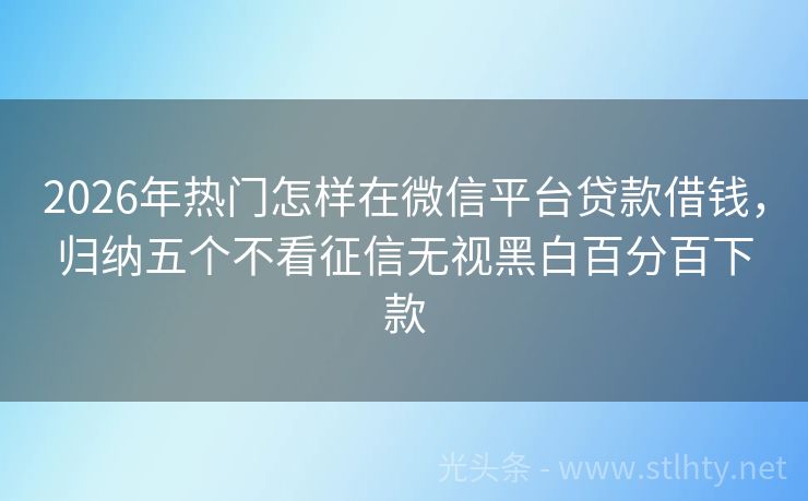 2026年热门怎样在微信平台贷款借钱，归纳五个不看征信无视黑白百分百下款