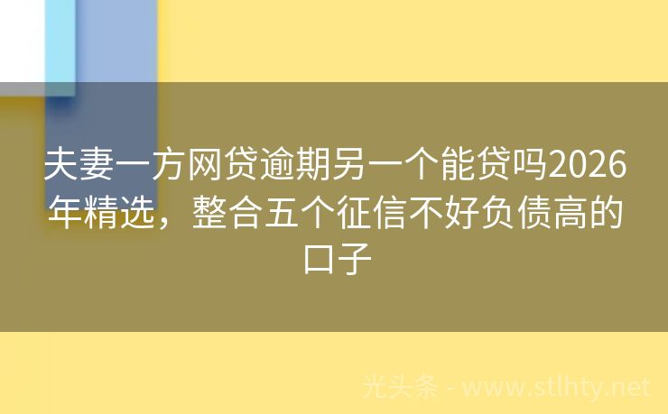 夫妻一方网贷逾期另一个能贷吗2026年精选，整合五个征信不好负债高的口子
