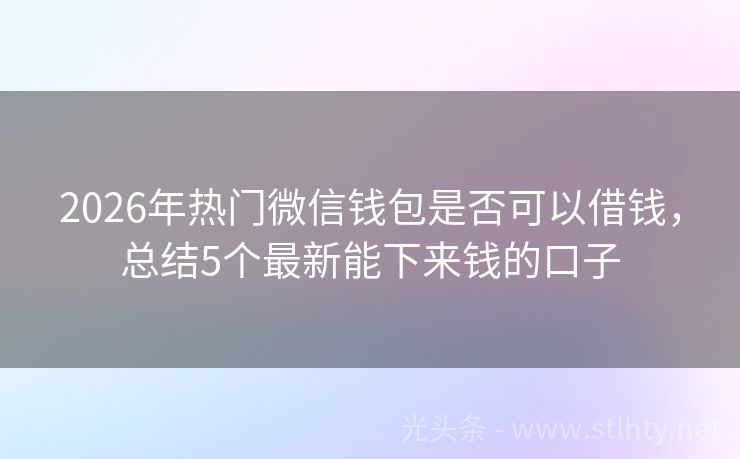 2026年热门微信钱包是否可以借钱，总结5个最新能下来钱的口子