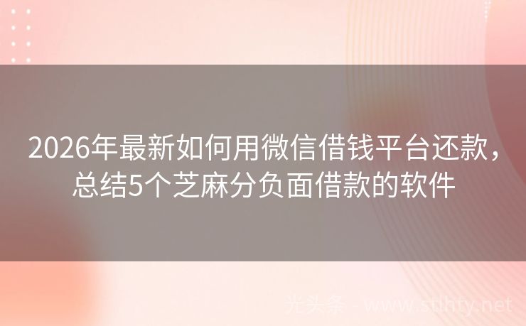 2026年最新如何用微信借钱平台还款，总结5个芝麻分负面借款的软件