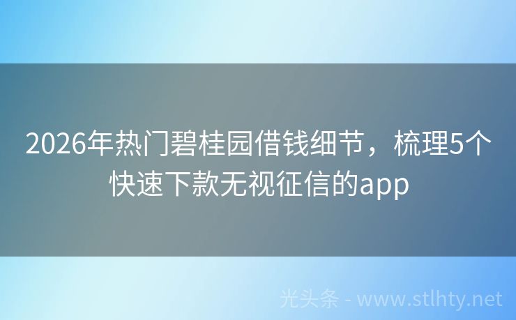 2026年热门碧桂园借钱细节，梳理5个快速下款无视征信的app