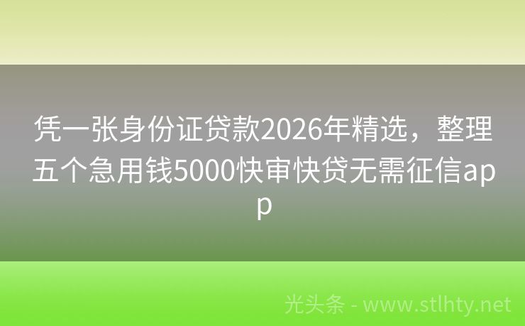 凭一张身份证贷款2026年精选，整理五个急用钱5000快审快贷无需征信app