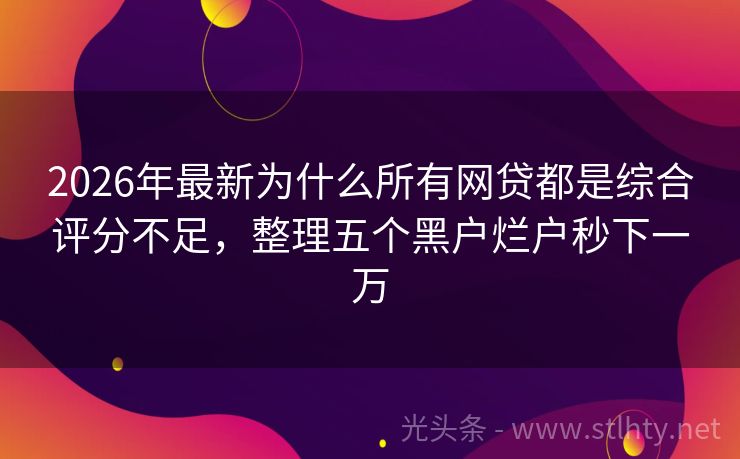 2026年最新为什么所有网贷都是综合评分不足，整理五个黑户烂户秒下一万