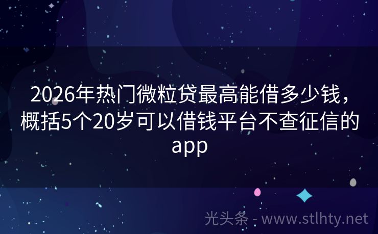 2026年热门微粒贷最高能借多少钱，概括5个20岁可以借钱平台不查征信的app