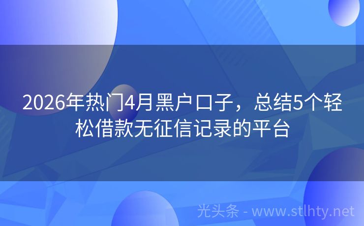 2026年热门4月黑户口子，总结5个轻松借款无征信记录的平台