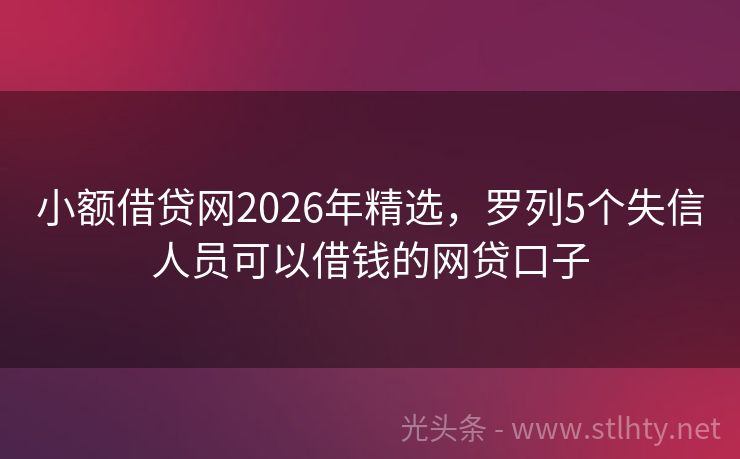 小额借贷网2026年精选，罗列5个失信人员可以借钱的网贷口子