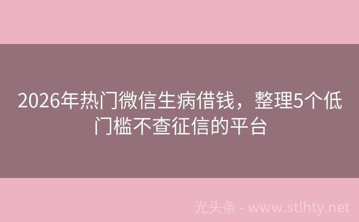 2026年热门微信生病借钱，整理5个低门槛不查征信的平台