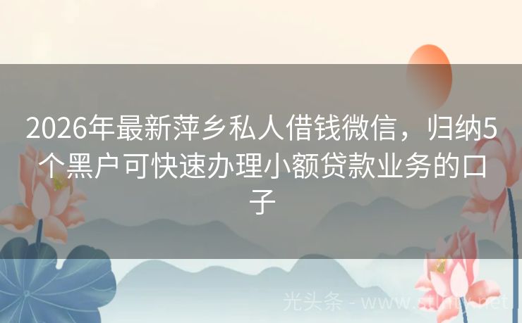 2026年最新萍乡私人借钱微信，归纳5个黑户可快速办理小额贷款业务的口子