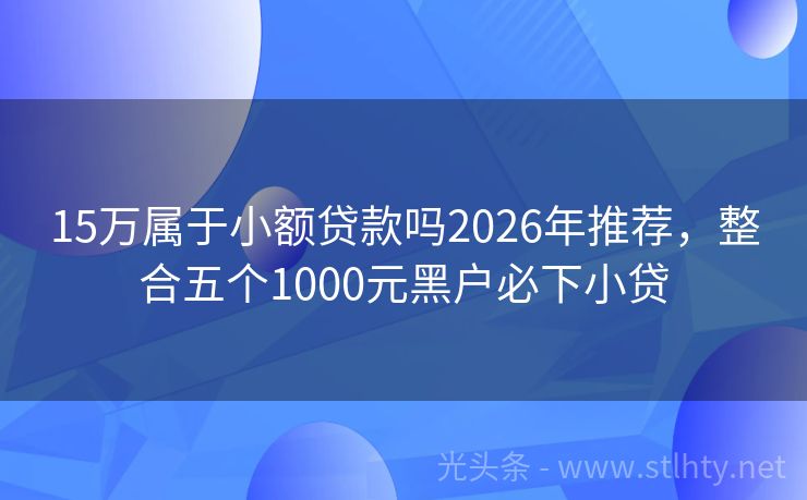 15万属于小额贷款吗2026年推荐，整合五个1000元黑户必下小贷