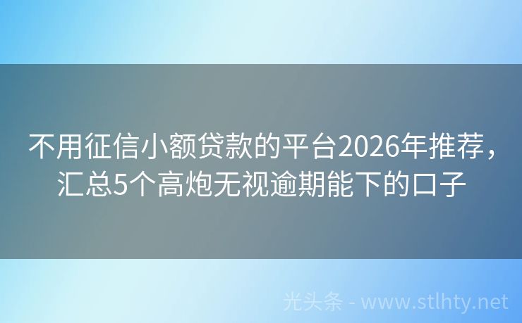 不用征信小额贷款的平台2026年推荐，汇总5个高炮无视逾期能下的口子