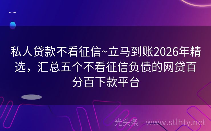 私人贷款不看征信~立马到账2026年精选，汇总五个不看征信负债的网贷百分百下款平台