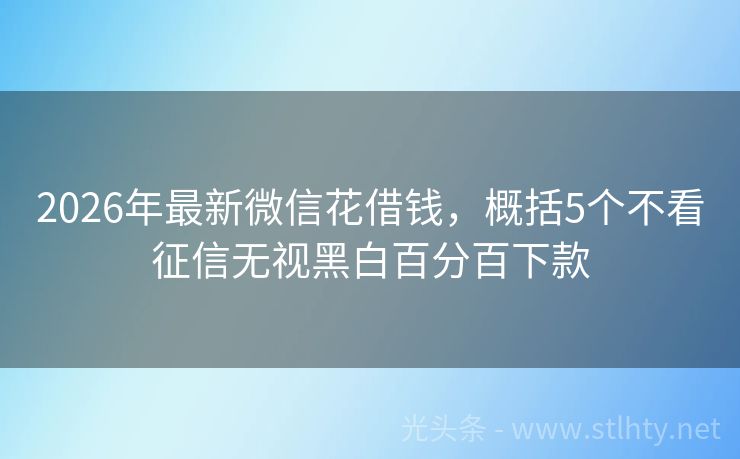 2026年最新微信花借钱，概括5个不看征信无视黑白百分百下款