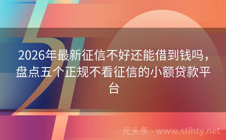 2026年最新征信不好还能借到钱吗，盘点五个正规不看征信的小额贷款平台