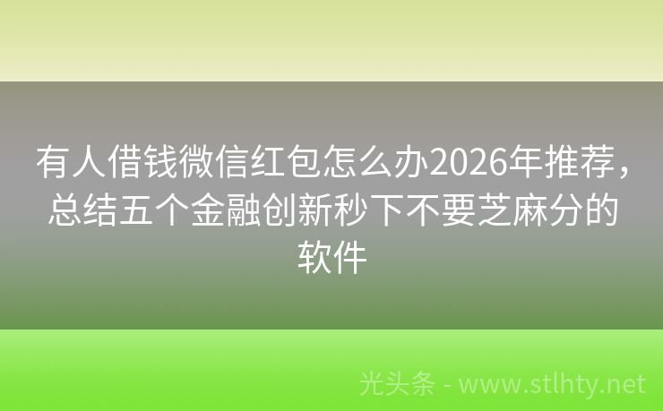 有人借钱微信红包怎么办2026年推荐，总结五个金融创新秒下不要芝麻分的软件