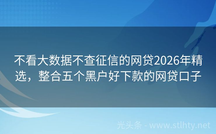 不看大数据不查征信的网贷2026年精选，整合五个黑户好下款的网贷口子