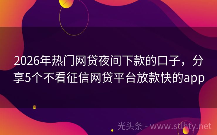 2026年热门网贷夜间下款的口子，分享5个不看征信网贷平台放款快的app