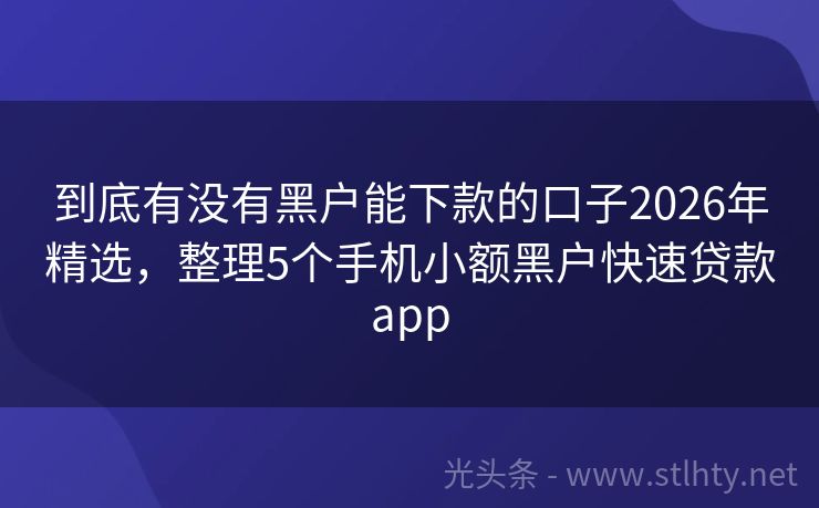 到底有没有黑户能下款的口子2026年精选，整理5个手机小额黑户快速贷款app
