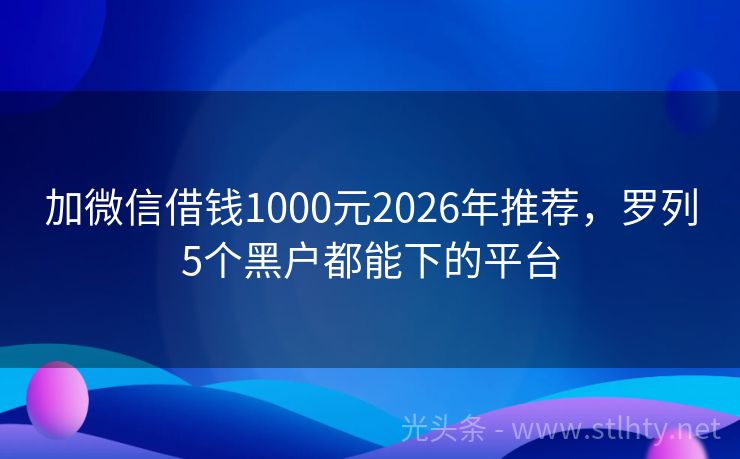 加微信借钱1000元2026年推荐，罗列5个黑户都能下的平台