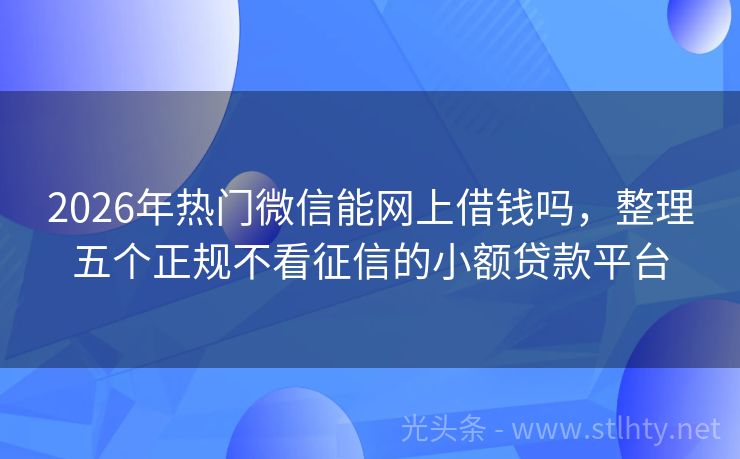2026年热门微信能网上借钱吗，整理五个正规不看征信的小额贷款平台
