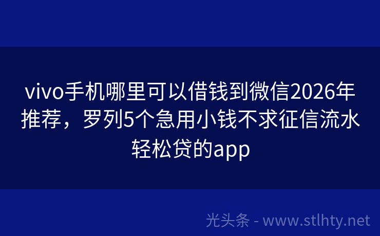 vivo手机哪里可以借钱到微信2026年推荐，罗列5个急用小钱不求征信流水轻松贷的app