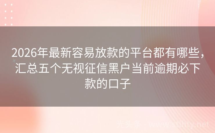 2026年最新容易放款的平台都有哪些，汇总五个无视征信黑户当前逾期必下款的口子