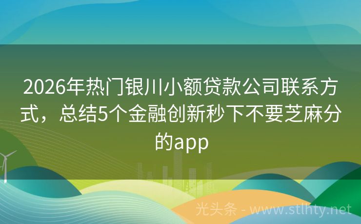 2026年热门银川小额贷款公司联系方式，总结5个金融创新秒下不要芝麻分的app