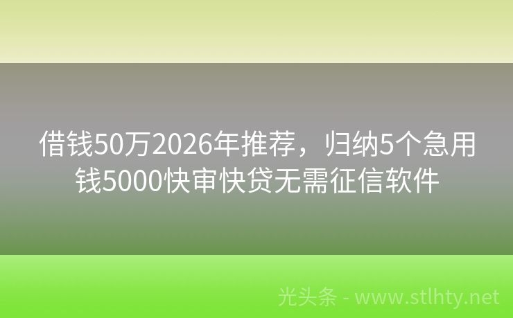 借钱50万2026年推荐，归纳5个急用钱5000快审快贷无需征信软件