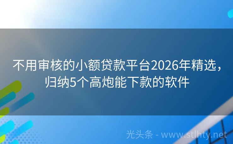 不用审核的小额贷款平台2026年精选，归纳5个高炮能下款的软件