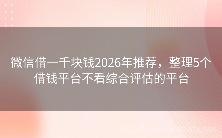 微信借一千块钱2026年推荐，整理5个借钱平台不看综合评估的平台