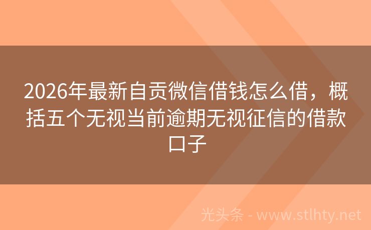 2026年最新自贡微信借钱怎么借，概括五个无视当前逾期无视征信的借款口子