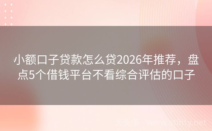 小额口子贷款怎么贷2026年推荐，盘点5个借钱平台不看综合评估的口子