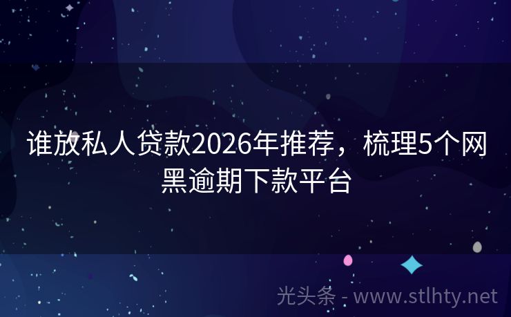 谁放私人贷款2026年推荐，梳理5个网黑逾期下款平台