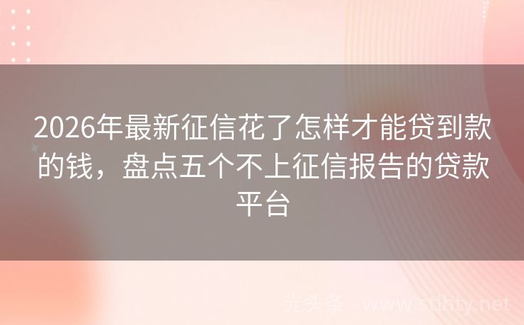 2026年最新征信花了怎样才能贷到款的钱，盘点五个不上征信报告的贷款平台