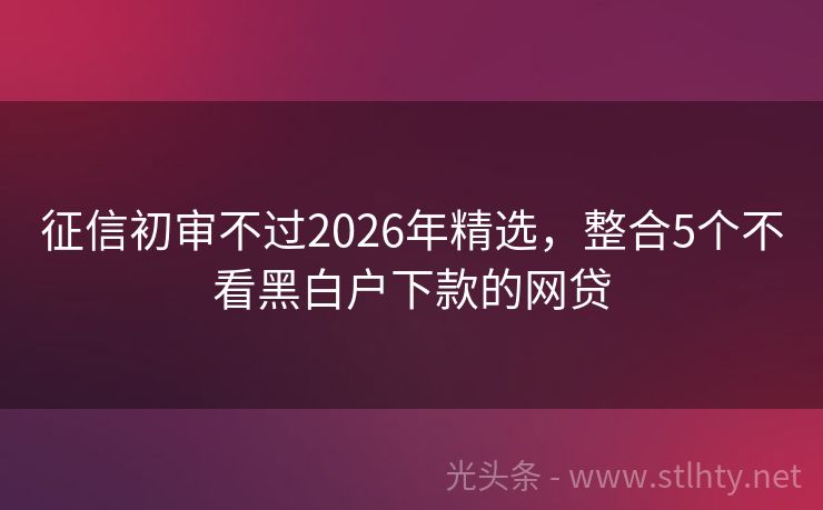 征信初审不过2026年精选，整合5个不看黑白户下款的网贷