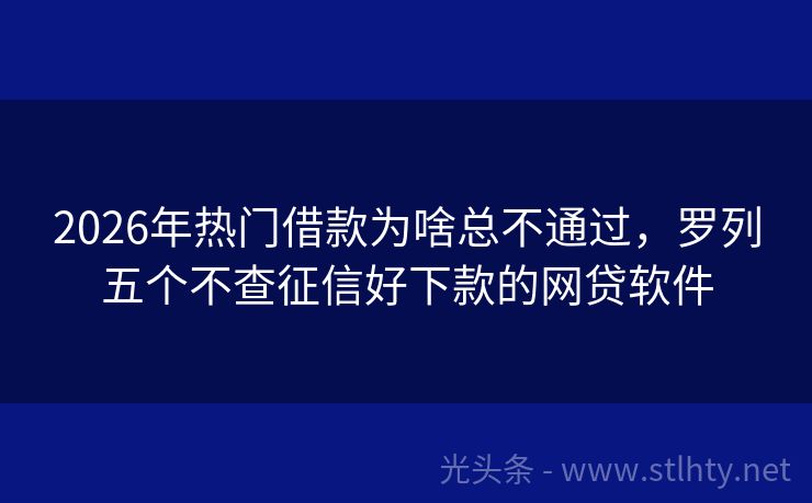 2026年热门借款为啥总不通过，罗列五个不查征信好下款的网贷软件