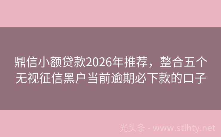 鼎信小额贷款2026年推荐，整合五个无视征信黑户当前逾期必下款的口子