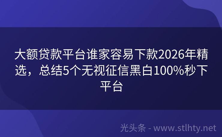 大额贷款平台谁家容易下款2026年精选，总结5个无视征信黑白100%秒下平台