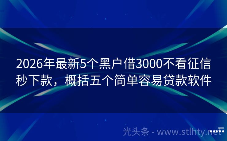 2026年最新5个黑户借3000不看征信秒下款，概括五个简单容易贷款软件