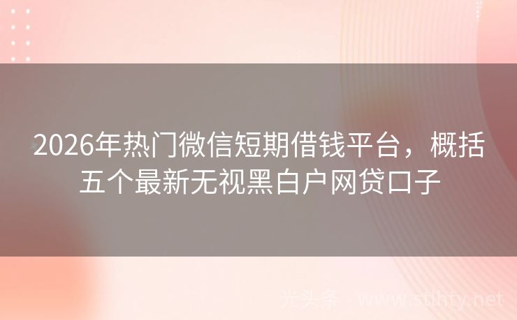 2026年热门微信短期借钱平台，概括五个最新无视黑白户网贷口子