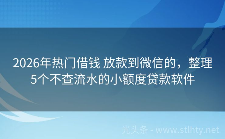 2026年热门借钱 放款到微信的，整理5个不查流水的小额度贷款软件