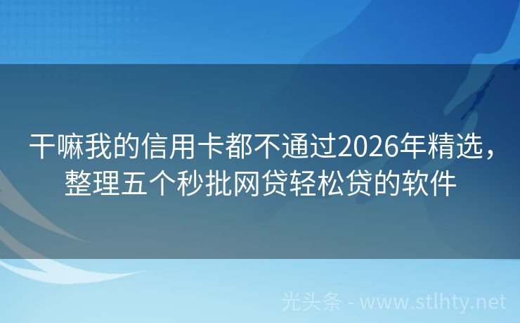 干嘛我的信用卡都不通过2026年精选，整理五个秒批网贷轻松贷的软件