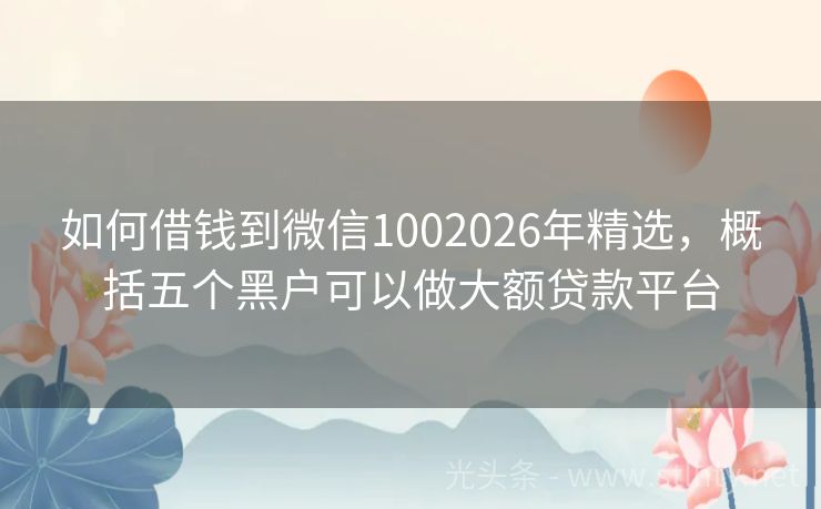 如何借钱到微信1002026年精选，概括五个黑户可以做大额贷款平台