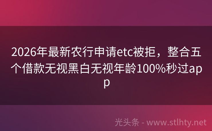 2026年最新农行申请etc被拒，整合五个借款无视黑白无视年龄100%秒过app