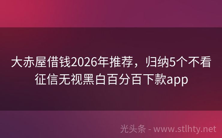 大赤屋借钱2026年推荐，归纳5个不看征信无视黑白百分百下款app