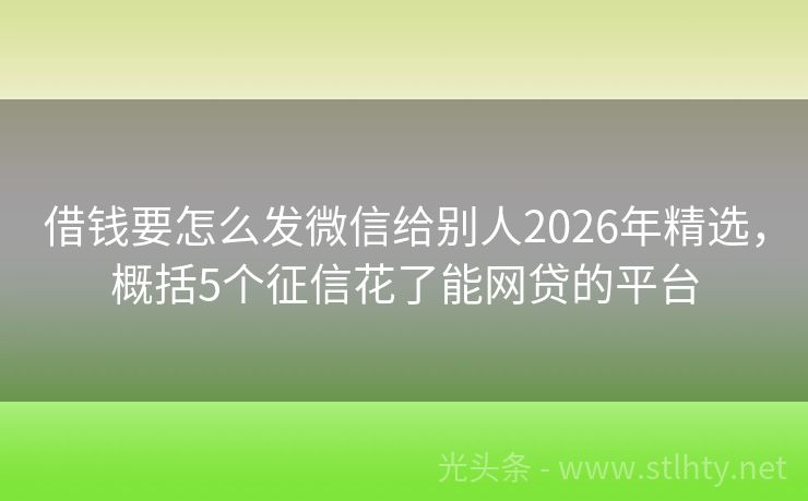 借钱要怎么发微信给别人2026年精选，概括5个征信花了能网贷的平台