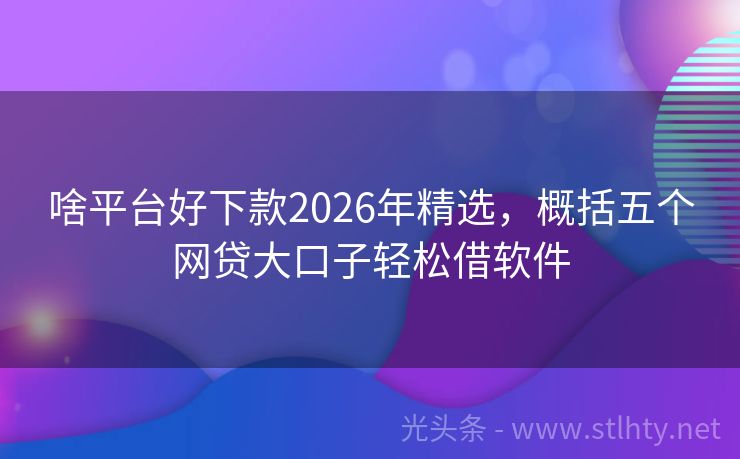啥平台好下款2026年精选，概括五个网贷大口子轻松借软件