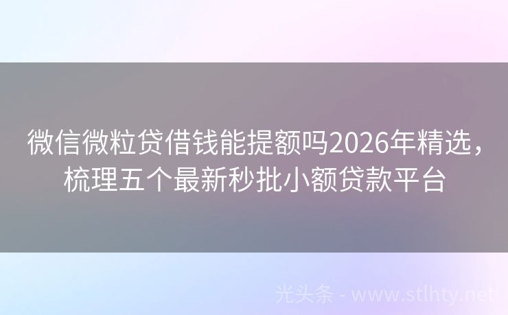 微信微粒贷借钱能提额吗2026年精选，梳理五个最新秒批小额贷款平台