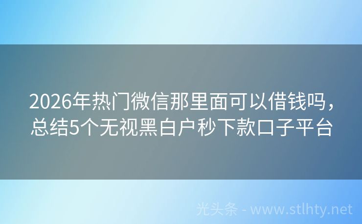 2026年热门微信那里面可以借钱吗，总结5个无视黑白户秒下款口子平台