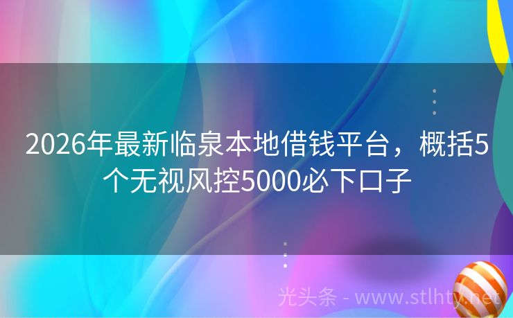 2026年最新临泉本地借钱平台，概括5个无视风控5000必下口子