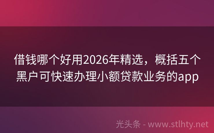 借钱哪个好用2026年精选，概括五个黑户可快速办理小额贷款业务的app